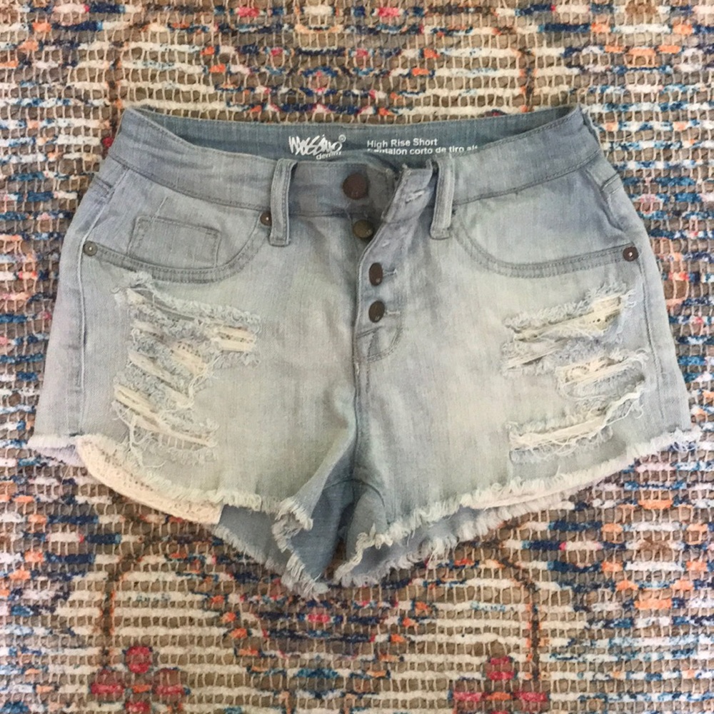 High rise distressed jean shorts